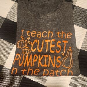 Charcoal Gray Tee with Orange 'Cutest Pumpkins' Print